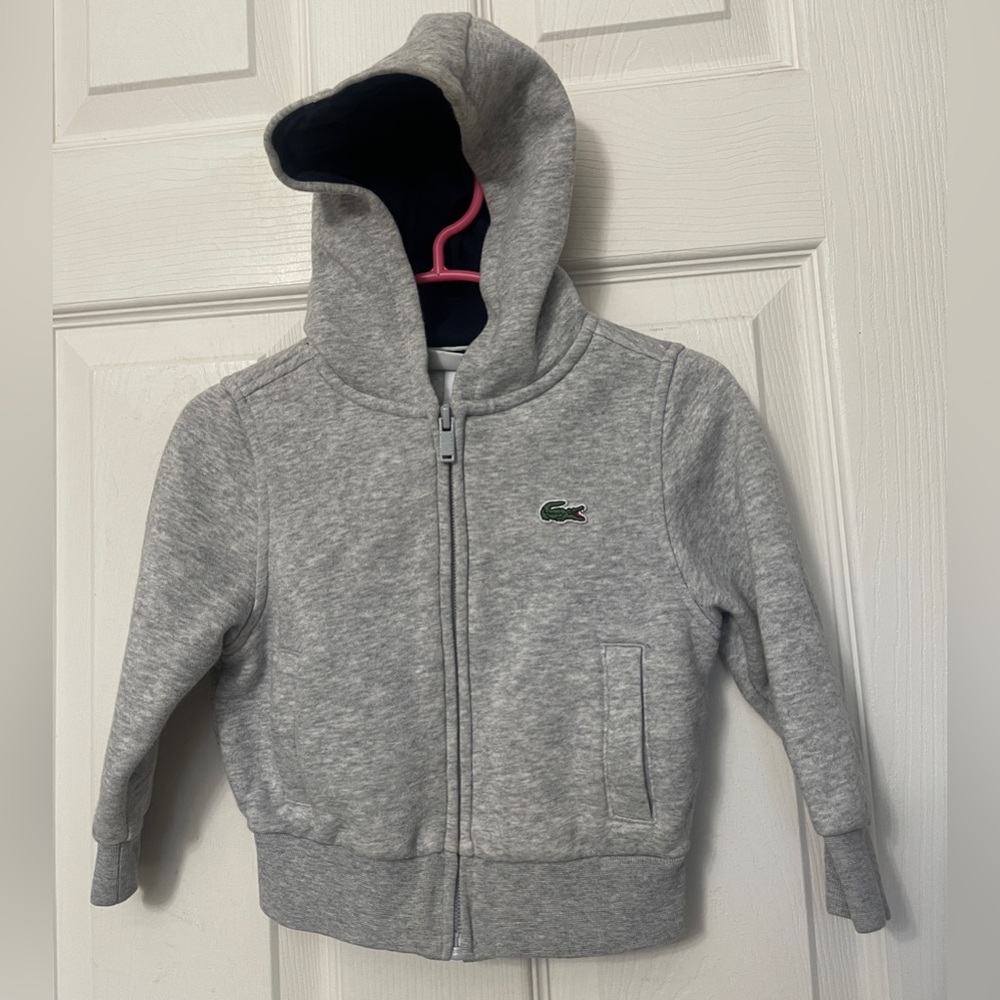 Lacoste Boys Hoodie Toddler Full Zip Gray Alligator Patch Sweatshirt Size 2